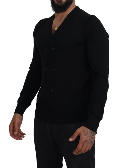 Black Cashmere Button Down Cardigan Sweater-Dolce & Gabbana-LabelTerrace.com