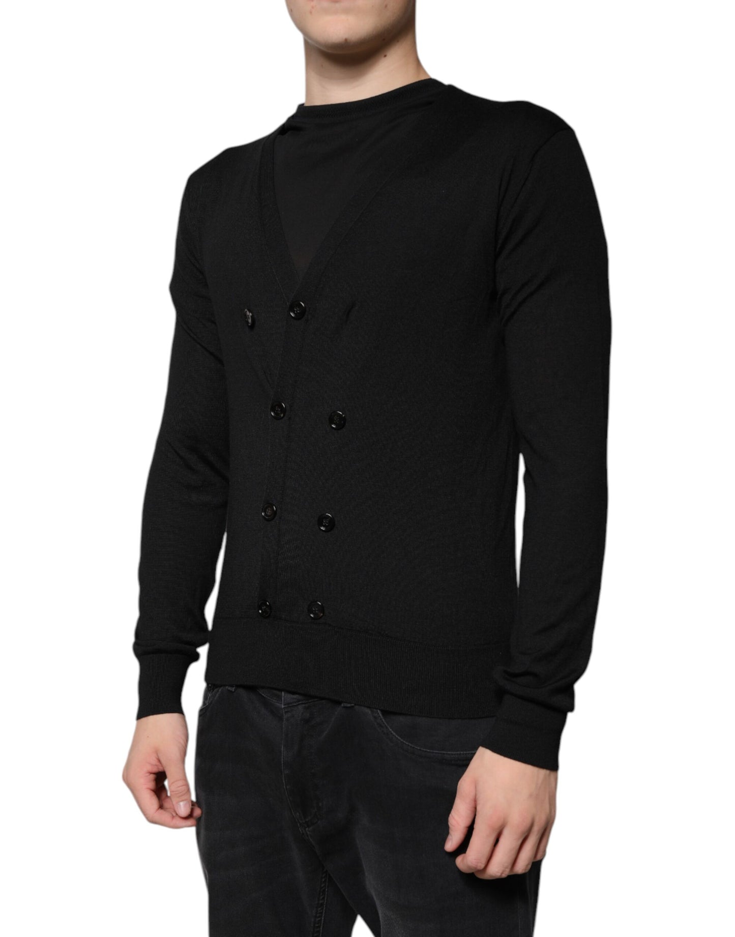 Black Cashmere Button Down Cardigan Sweater-Dolce & Gabbana-LabelTerrace.com