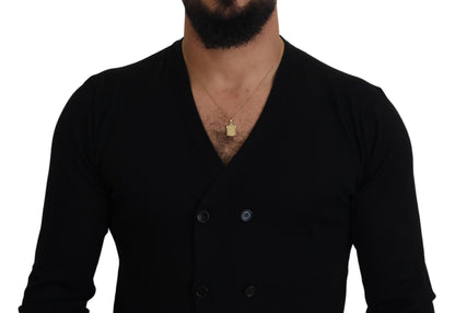 Black Cashmere Button Down Cardigan Sweater-Dolce & Gabbana-LabelTerrace.com