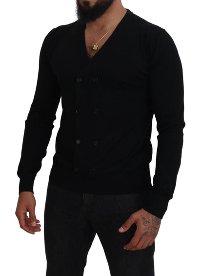 Black Cashmere Button Down Cardigan Sweater-Dolce & Gabbana-LabelTerrace.com