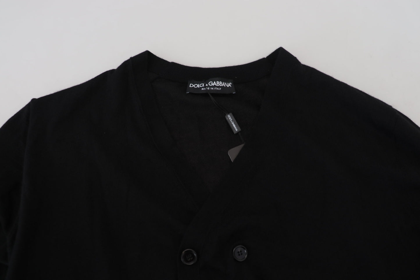 Black Cashmere Button Down Cardigan Sweater-Dolce & Gabbana-LabelTerrace.com