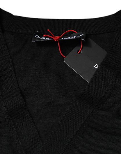 Black Cashmere Button Down Cardigan Sweater-Dolce & Gabbana-LabelTerrace.com