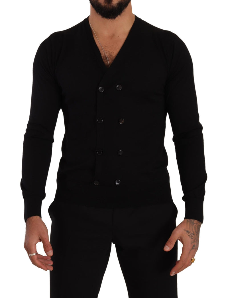 Black Cashmere Button Down Cardigan Sweater-Dolce & Gabbana-LabelTerrace.com