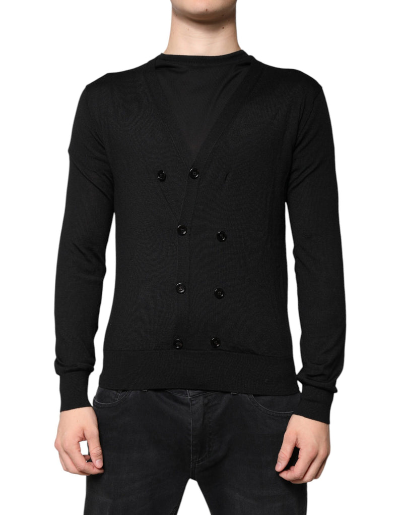 Black Cashmere Button Down Cardigan Sweater-Dolce & Gabbana-LabelTerrace.com