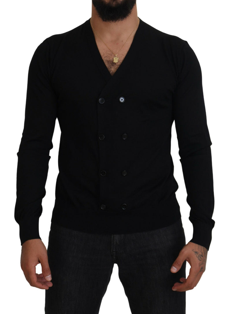 Black Cashmere Button Down Cardigan Sweater-Dolce & Gabbana-LabelTerrace.com