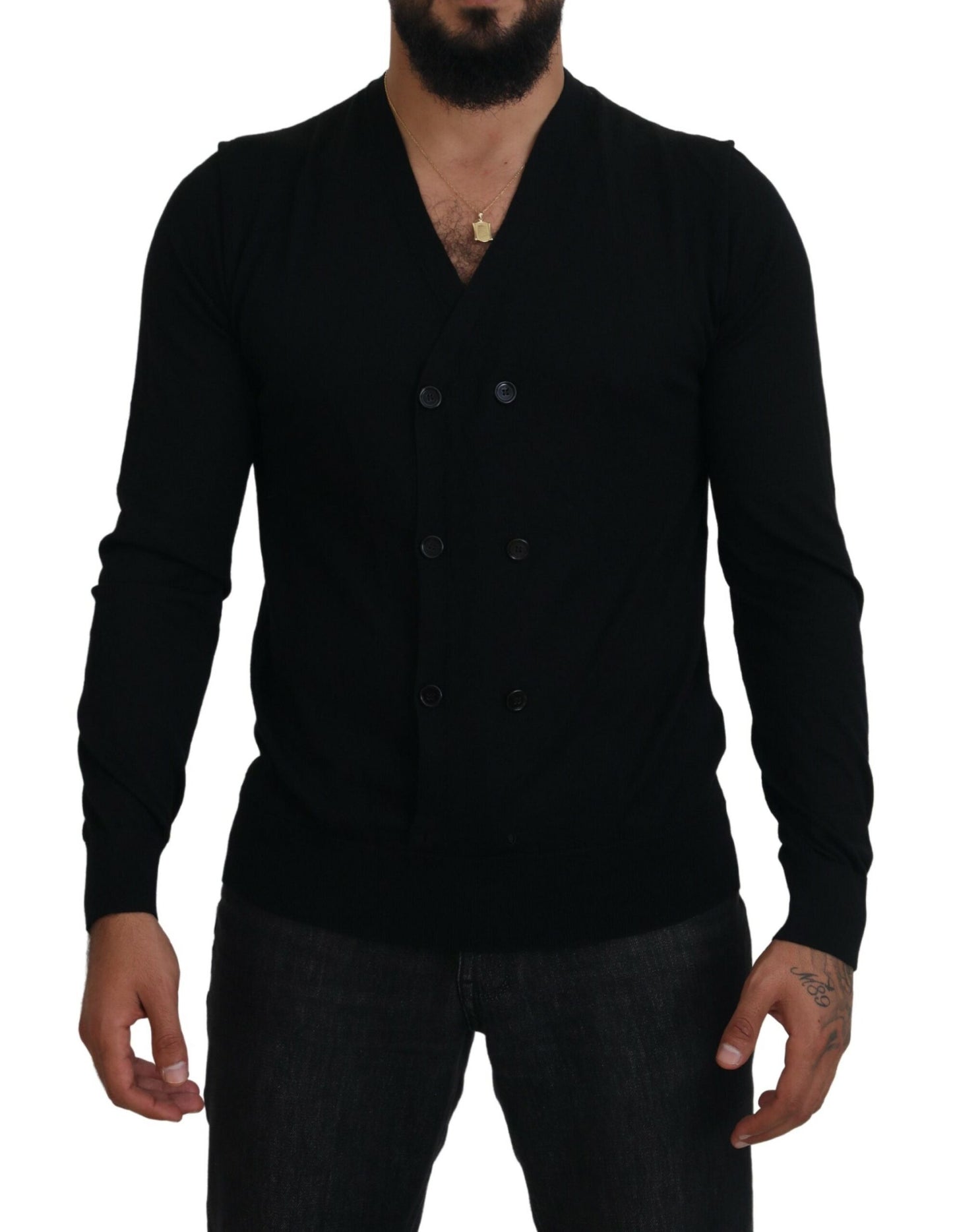 Black Cashmere Button Down Cardigan Sweater-Dolce & Gabbana-LabelTerrace.com