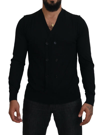Black Cashmere Button Down Cardigan Sweater-Dolce & Gabbana-LabelTerrace.com