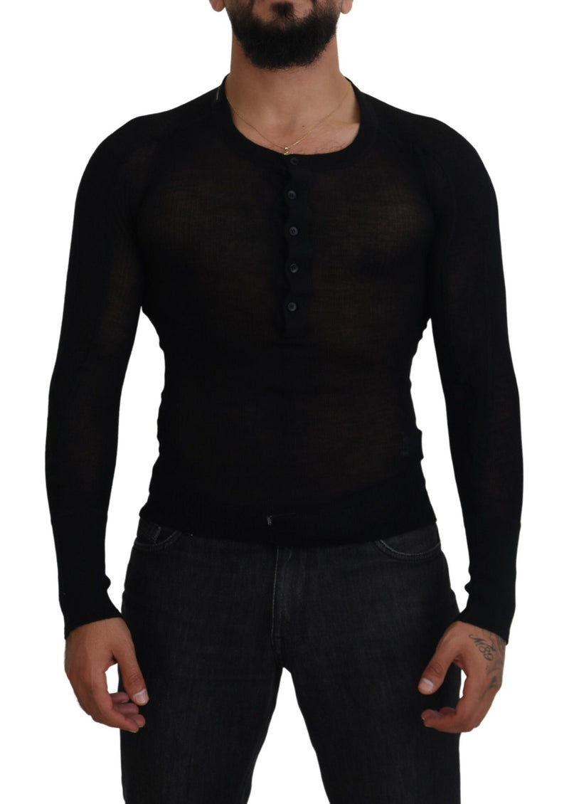 Black Cashmere Button Pullover Sweater-Dolce & Gabbana-LabelTerrace.com