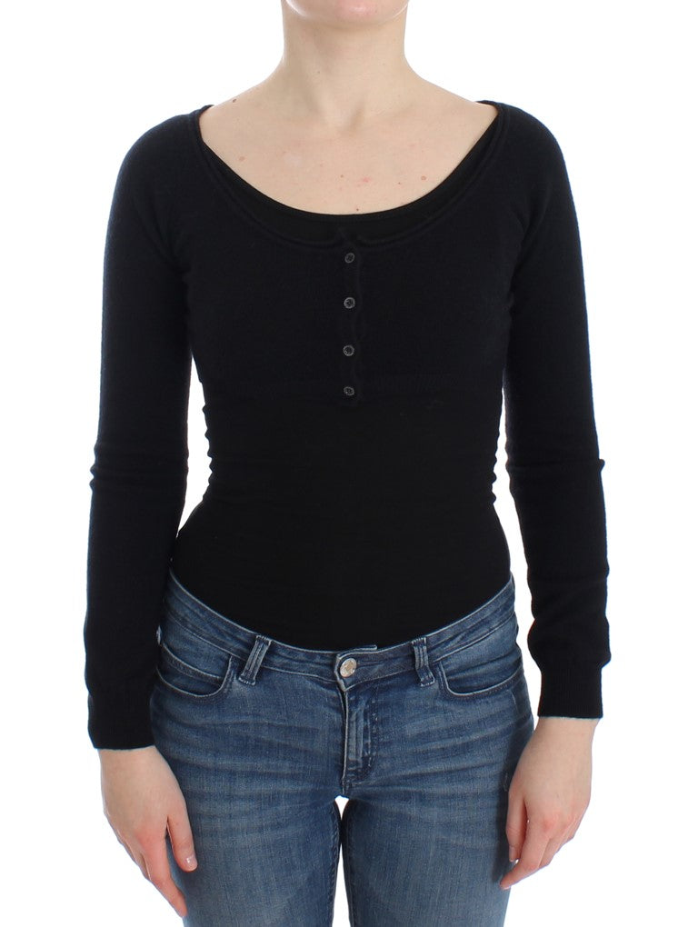 Black Cashmere Cardigan Sweater-Ermanno Scervino-LabelTerrace.com