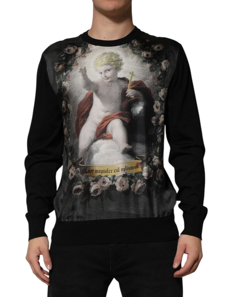 Black Cashmere Cherub Print Baroque Sweater-Dolce & Gabbana-LabelTerrace.com