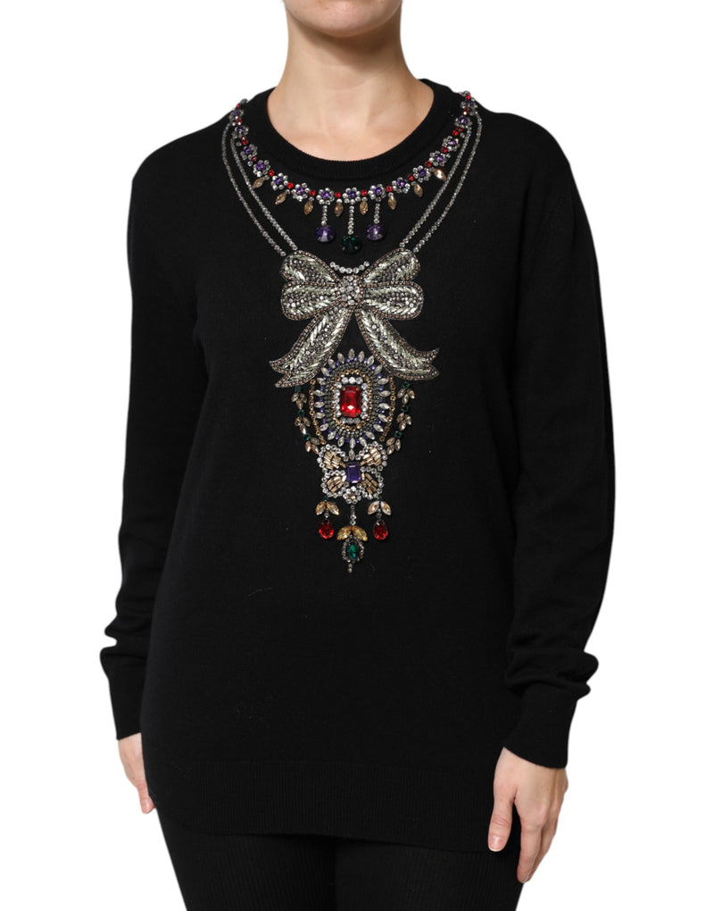 Black Cashmere Crystal Embellished Sweater-Dolce & Gabbana-LabelTerrace.com