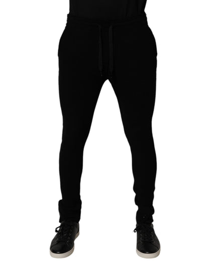 Black Cashmere Jogger Men Sweatpants Pants-Dolce & Gabbana-LabelTerrace.com