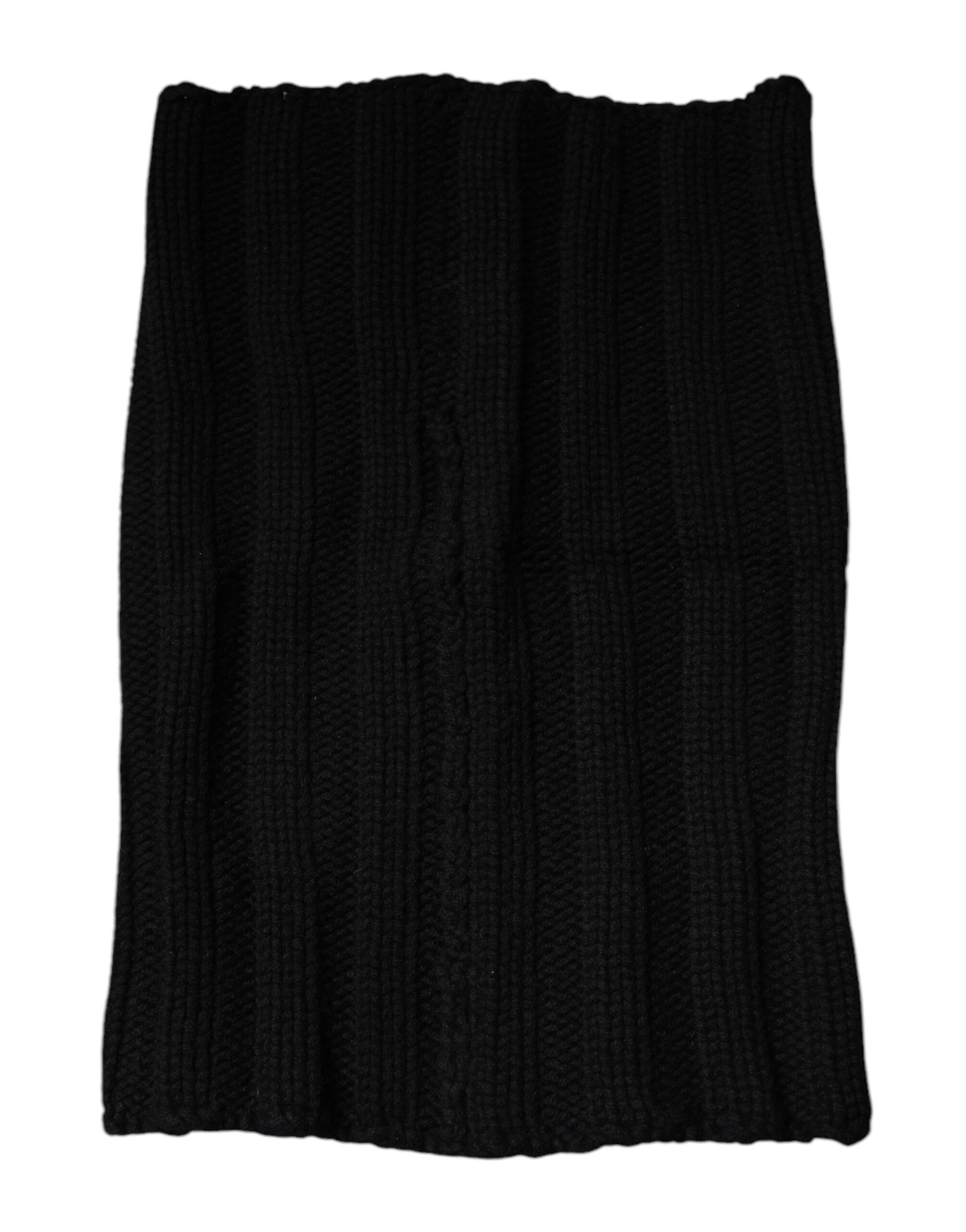 Black Cashmere Knitted Neck Warmer Foulard Scarf-Dolce & Gabbana-LabelTerrace.com
