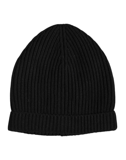 Black Cashmere Knitted Winter Beanie Hat-Dolce & Gabbana-LabelTerrace.com