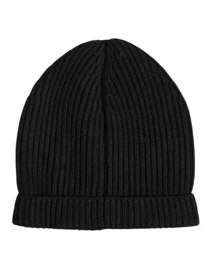 Black Cashmere Knitted Winter Beanie Hat-Dolce & Gabbana-LabelTerrace.com