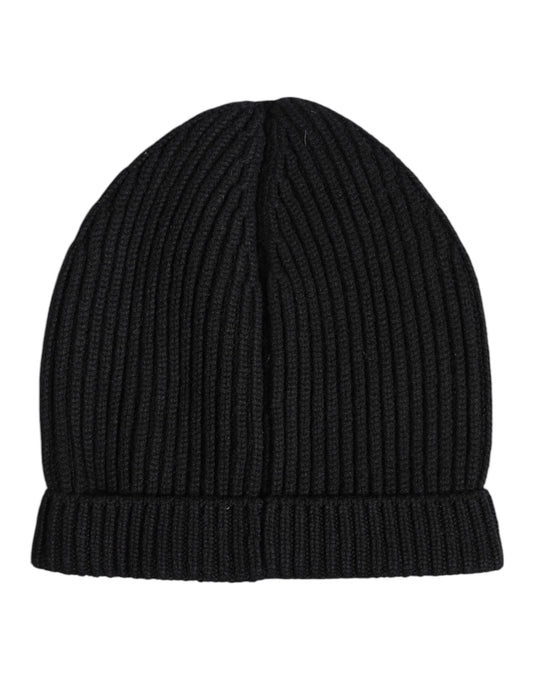 Black Cashmere Knitted Winter Beanie Hat-Dolce & Gabbana-LabelTerrace.com