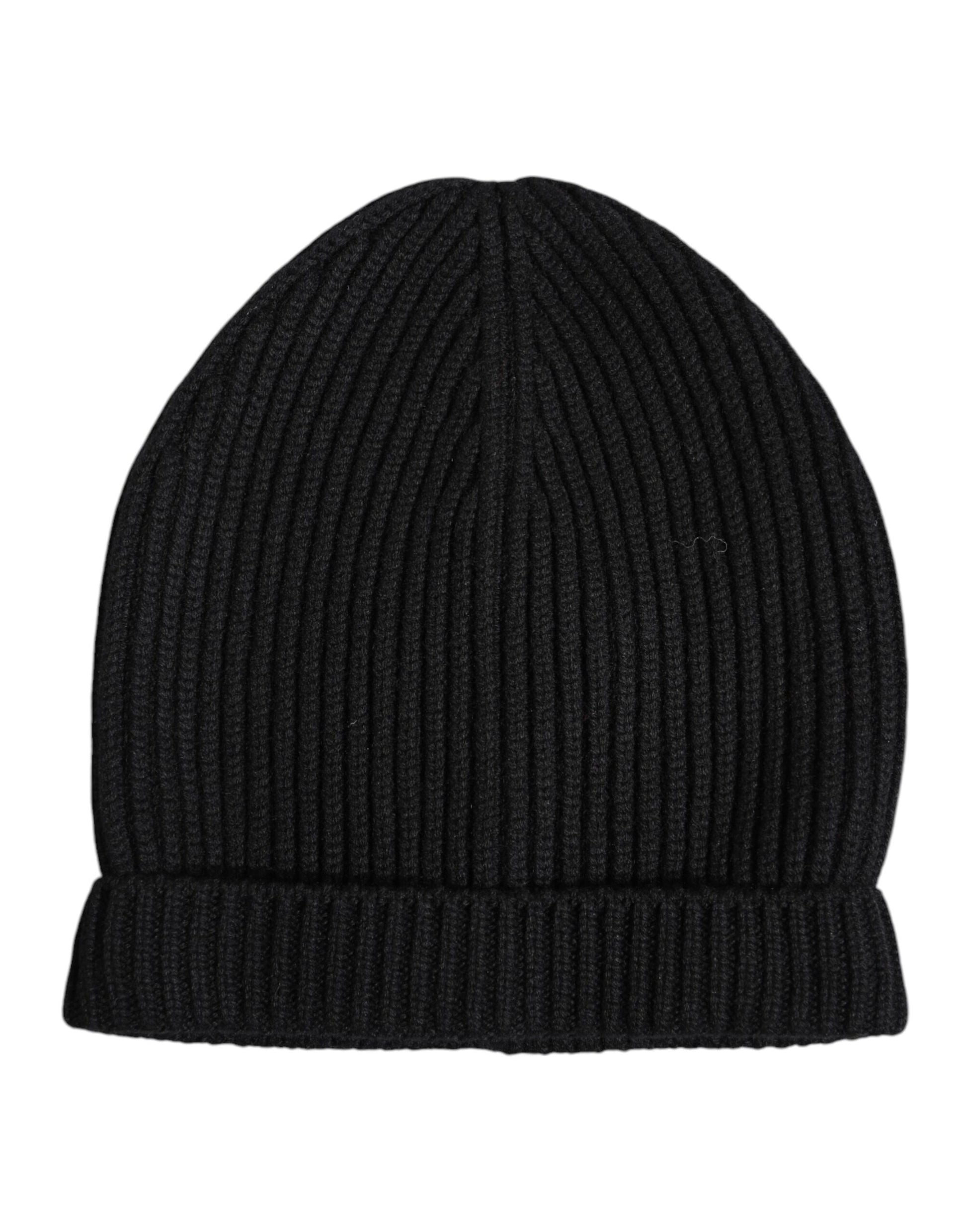 Black Cashmere Knitted Winter Beanie Hat-Dolce & Gabbana-LabelTerrace.com