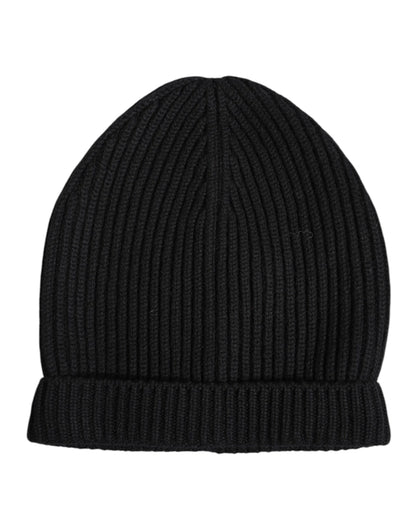 Black Cashmere Knitted Winter Beanie Hat-Dolce & Gabbana-LabelTerrace.com