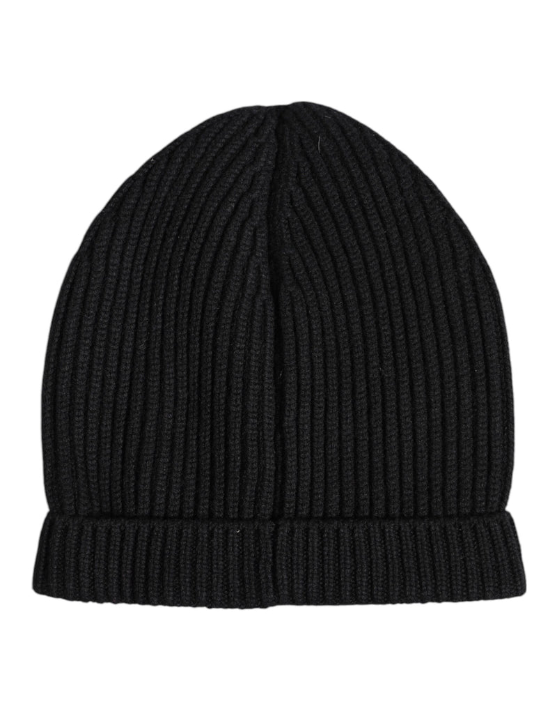 Black Cashmere Knitted Winter Beanie Hat-Dolce & Gabbana-LabelTerrace.com