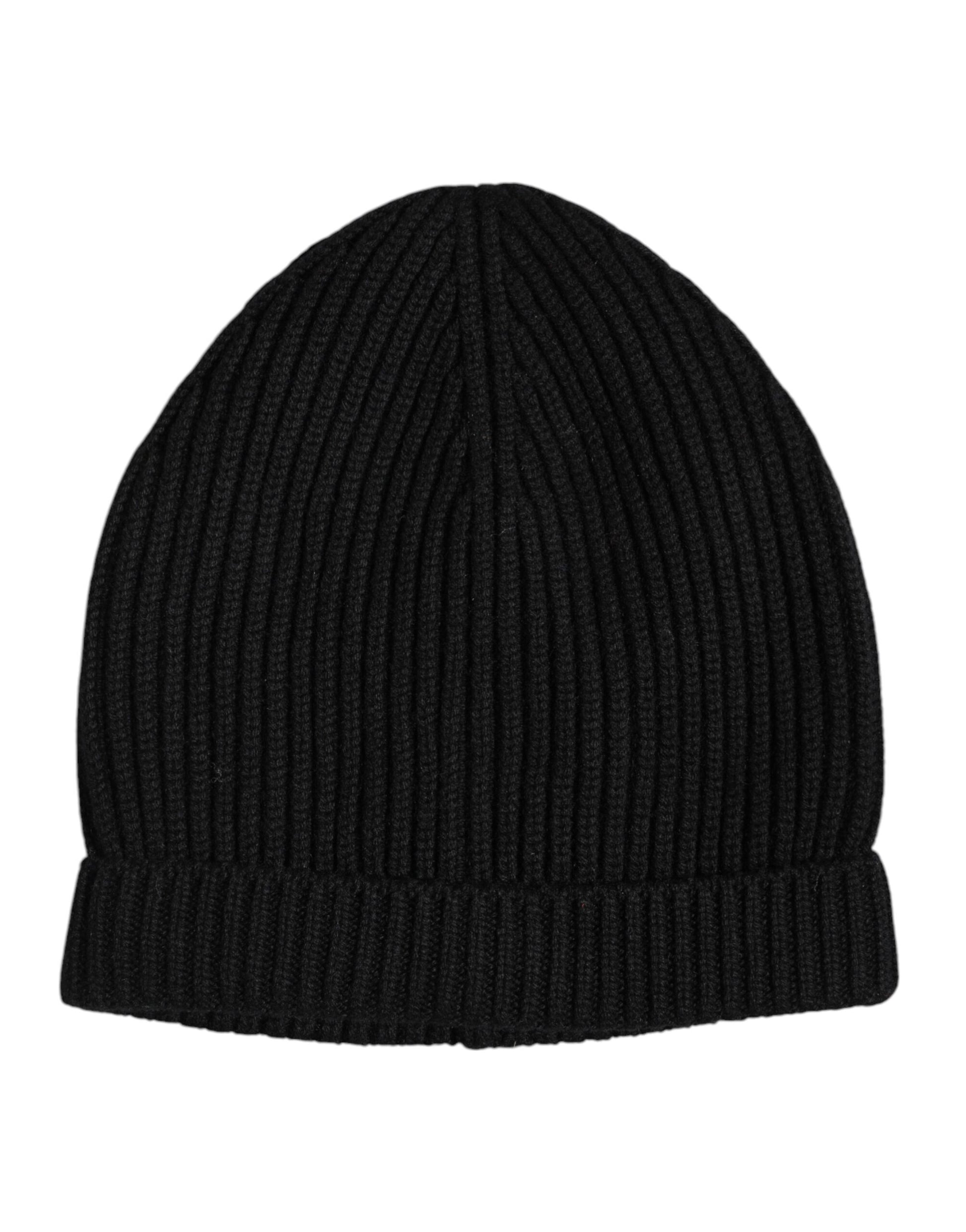Black Cashmere Knitted Winter Beanie Hat-Dolce & Gabbana-LabelTerrace.com