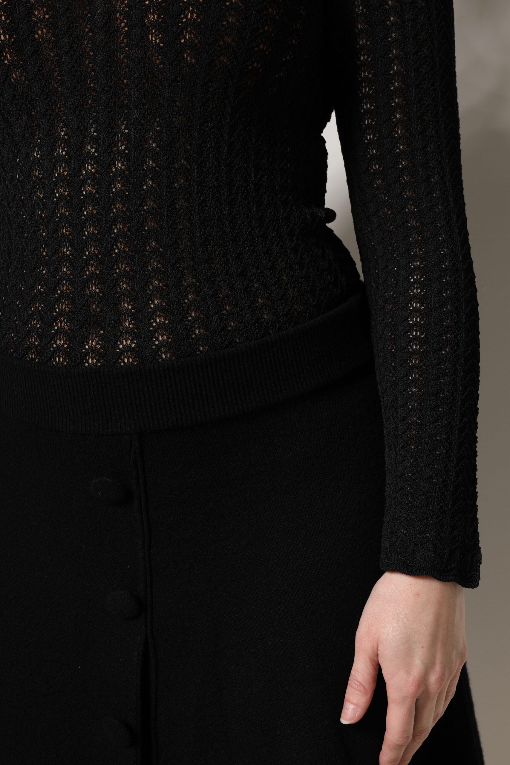 Black Cashmere Long Sleeves A-line Midi Dress-Dolce & Gabbana-LabelTerrace.com