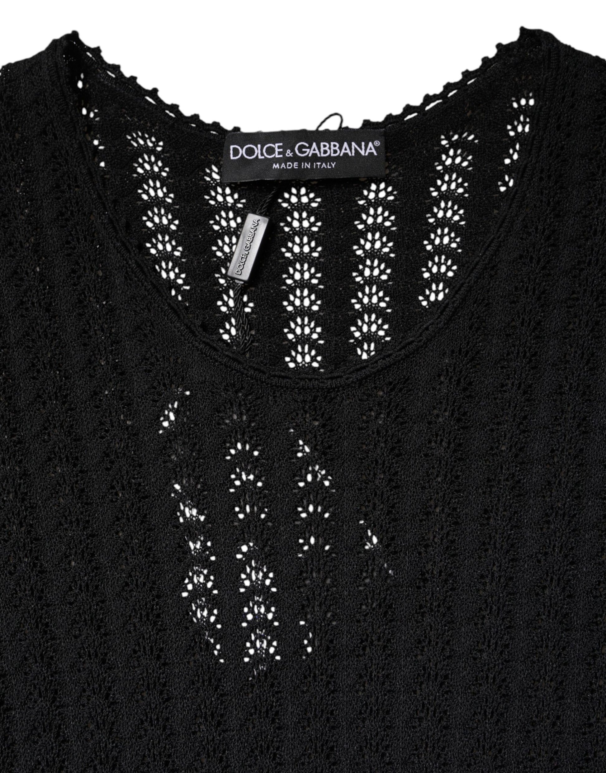 Black Cashmere Long Sleeves A-line Midi Dress-Dolce & Gabbana-LabelTerrace.com