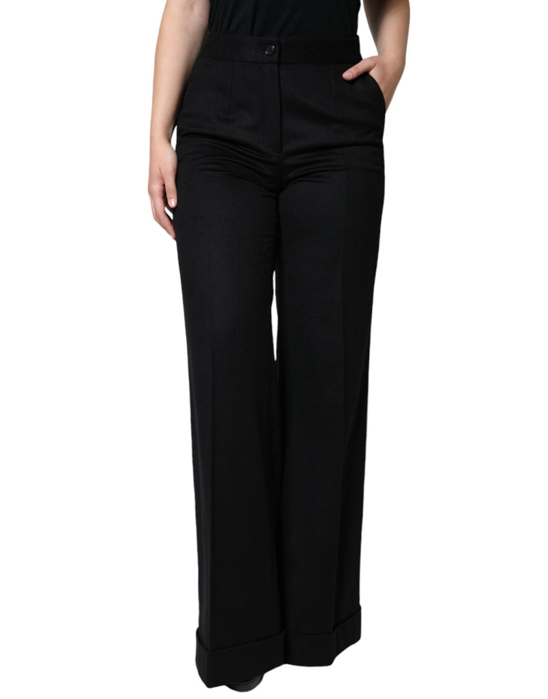 Black Cashmere Mid Waist Women Boot Cut Pants-Dolce & Gabbana-LabelTerrace.com