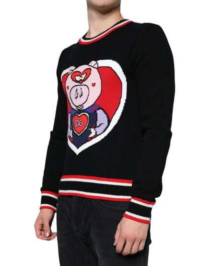 Black Cashmere Pig of the Year Pullover Sweater-Dolce & Gabbana-LabelTerrace.com