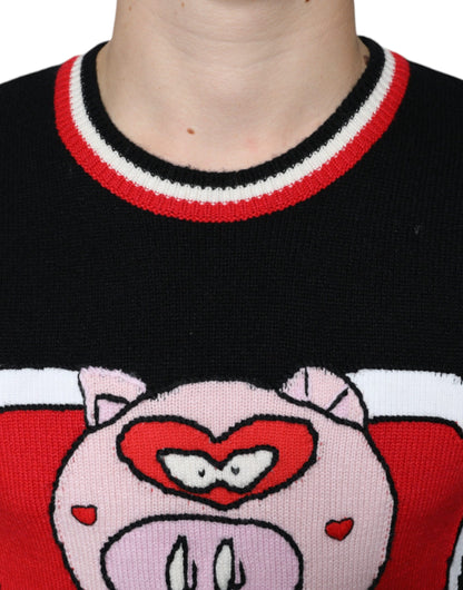 Black Cashmere Pig of the Year Pullover Sweater-Dolce & Gabbana-LabelTerrace.com