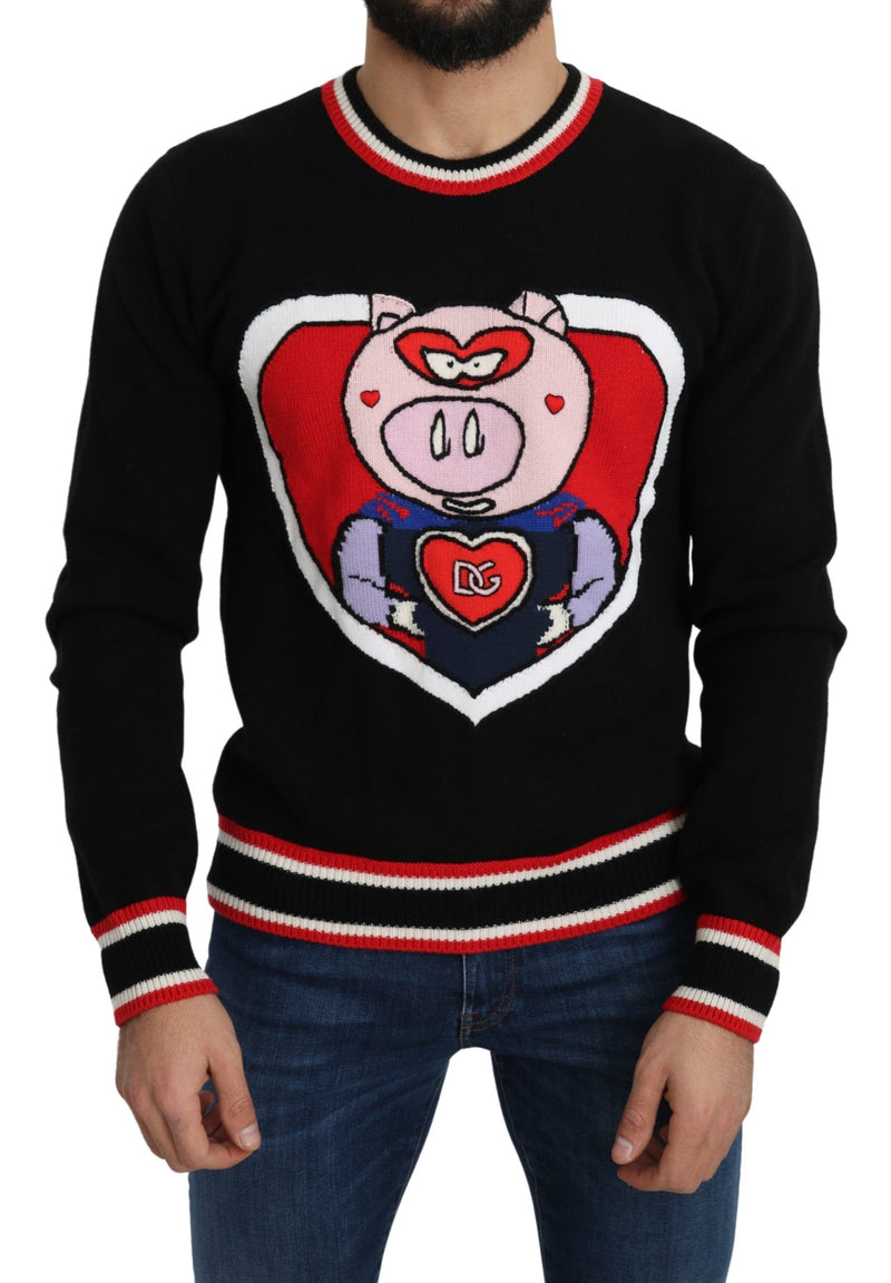 Black Cashmere Pig of the Year Pullover Sweater-Dolce & Gabbana-LabelTerrace.com