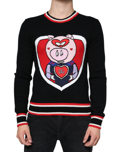 Black Cashmere Pig of the Year Pullover Sweater-Dolce & Gabbana-LabelTerrace.com