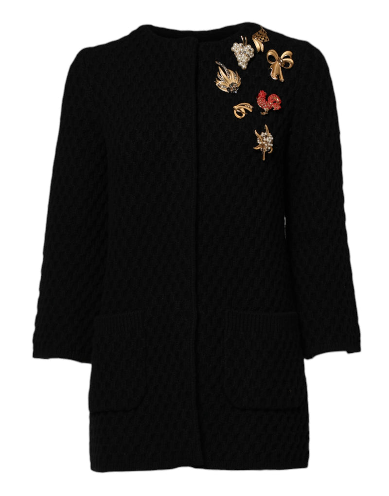Black Cashmere Quilted Embellished Jacket-Dolce & Gabbana-LabelTerrace.com
