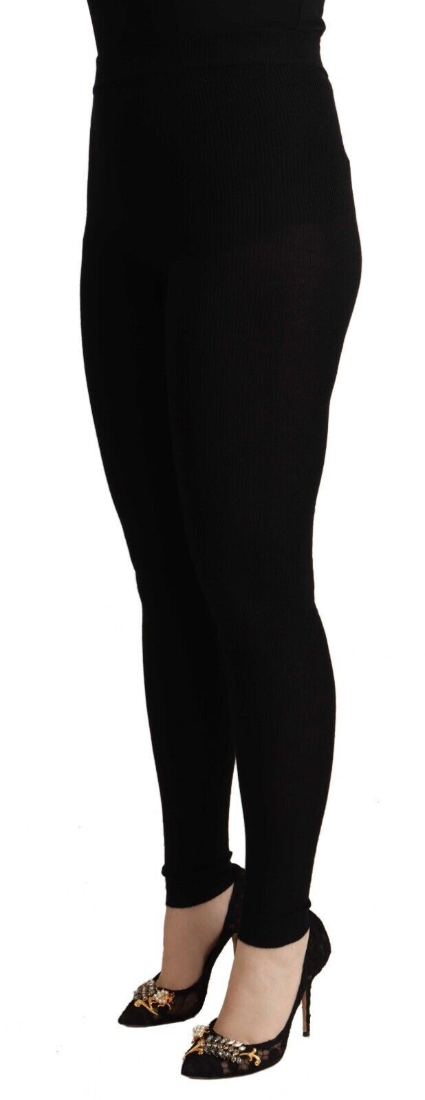 Black Cashmere Stretch Waist Tights Pants-Dolce & Gabbana-LabelTerrace.com