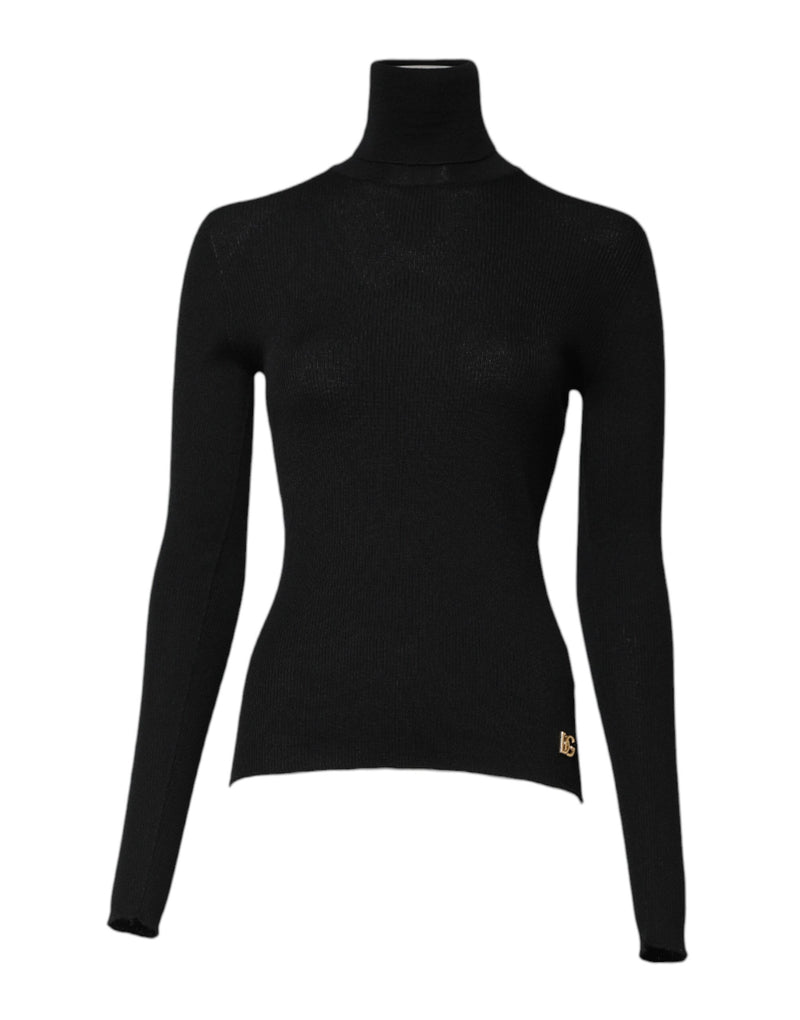 Black Cashmere Turtleneck Knitted Blouse Top-Dolce & Gabbana-LabelTerrace.com