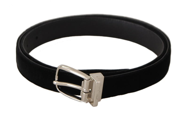Black Casual Velvet Silver Tone Metal Buckle Belt-Dolce & Gabbana-LabelTerrace.com