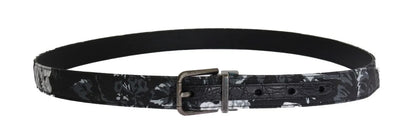 Black Cayman Linen Leather Belt-Dolce & Gabbana-LabelTerrace.com