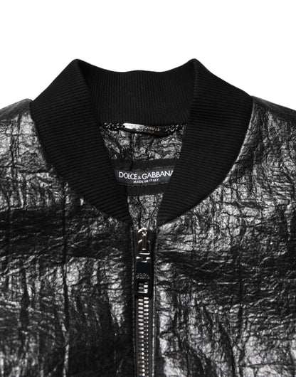 Black Cellulose Leather FullZip Biker Jacket