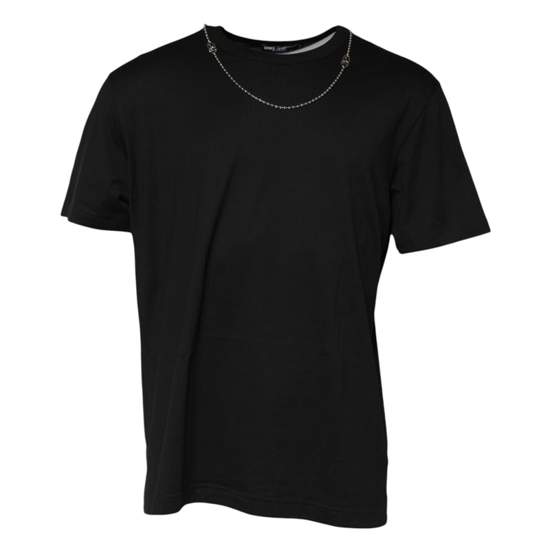 Black Chain Necklace Cotton Crewneck T-shirt-Dolce & Gabbana-LabelTerrace.com