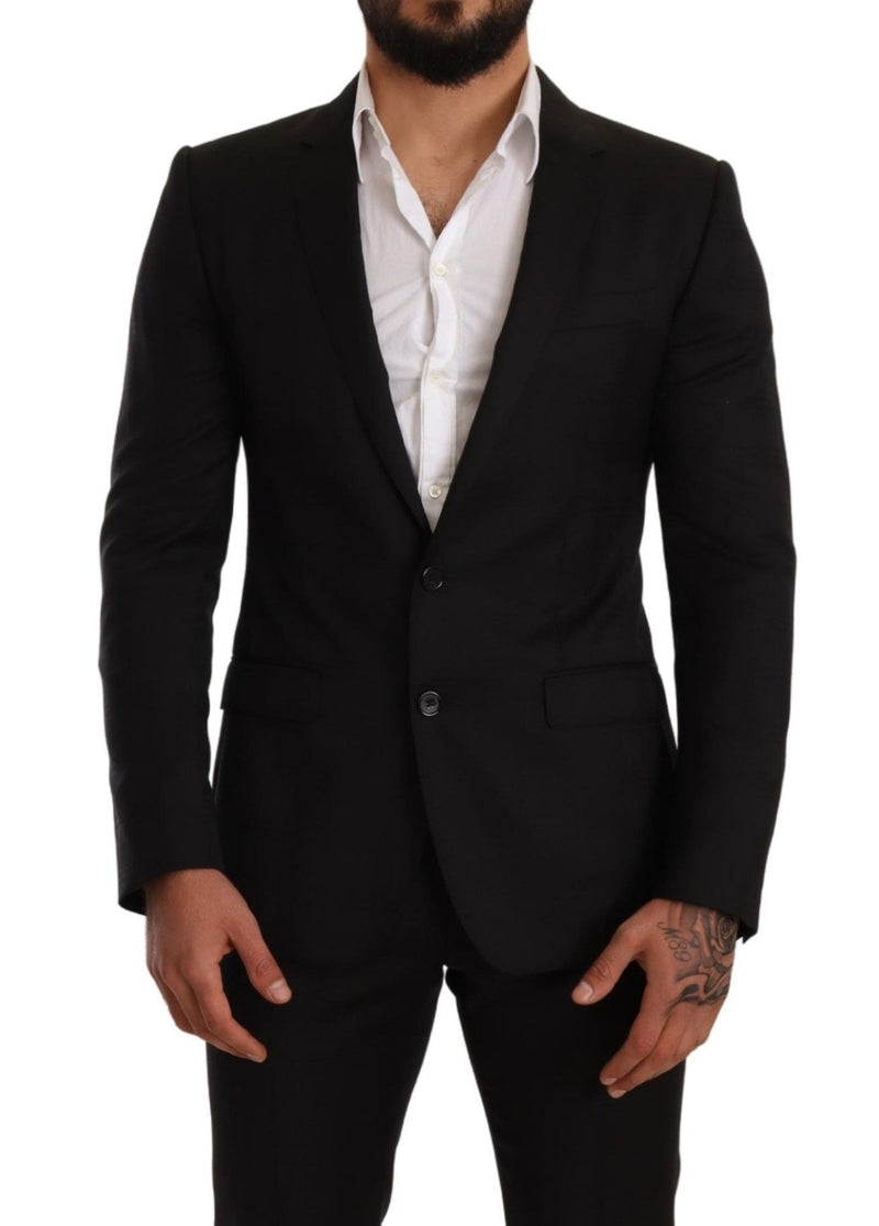 Black Check MARTINI SLIM FIT 2 Piece Suit-Dolce & Gabbana-LabelTerrace.com