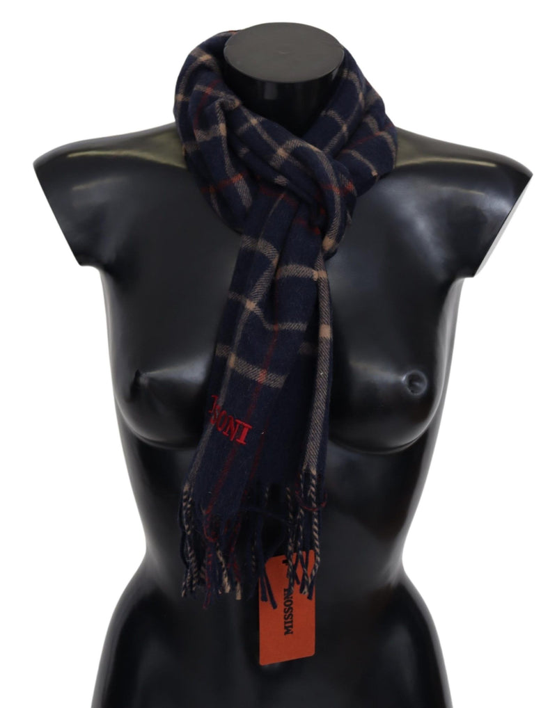 Black Checkered Unisex Neck Wrap Fringes Scarf-Missoni-LabelTerrace.com