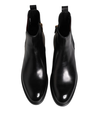 Black Chelsea Leather Mid Calf Boots Shoes-Dolce & Gabbana-LabelTerrace.com
