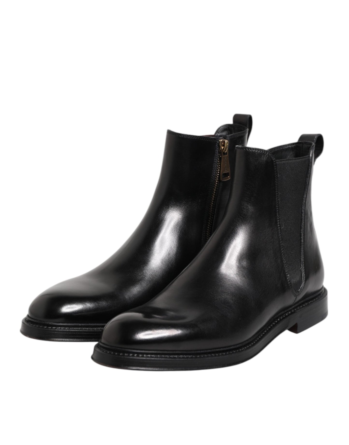 Black Chelsea Leather Mid Calf Boots Shoes-Dolce & Gabbana-LabelTerrace.com
