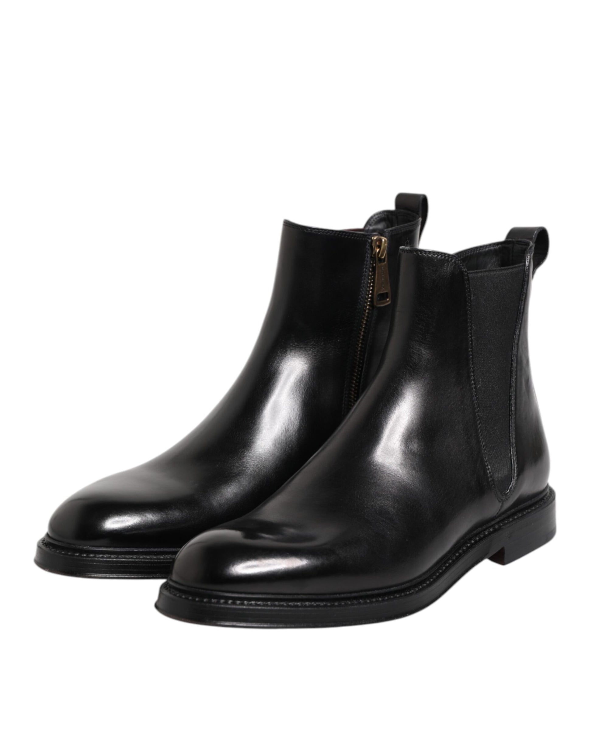Black Chelsea Leather Mid Calf Boots Shoes-Dolce & Gabbana-LabelTerrace.com
