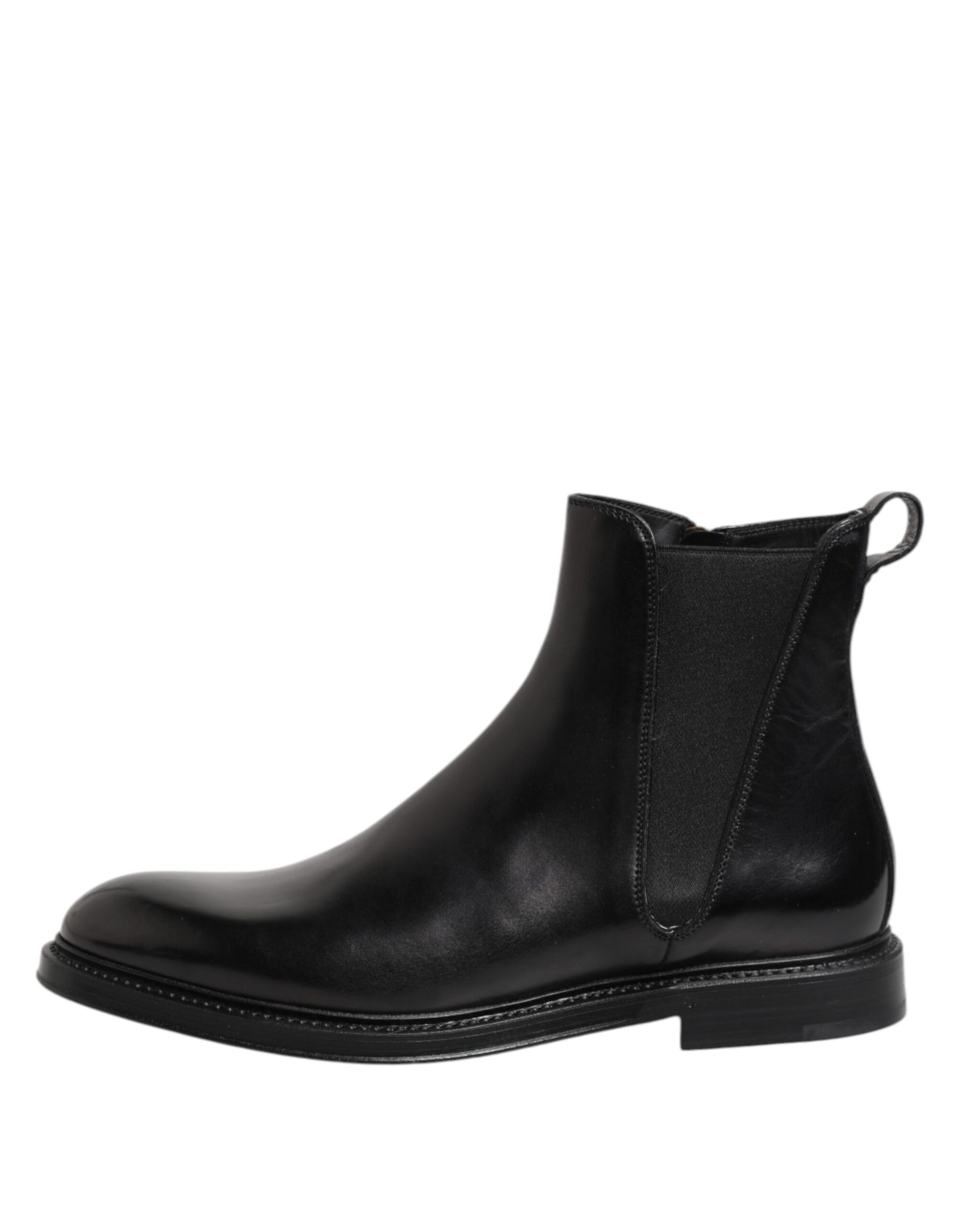 Black Chelsea Leather Mid Calf Boots Shoes-Dolce & Gabbana-LabelTerrace.com