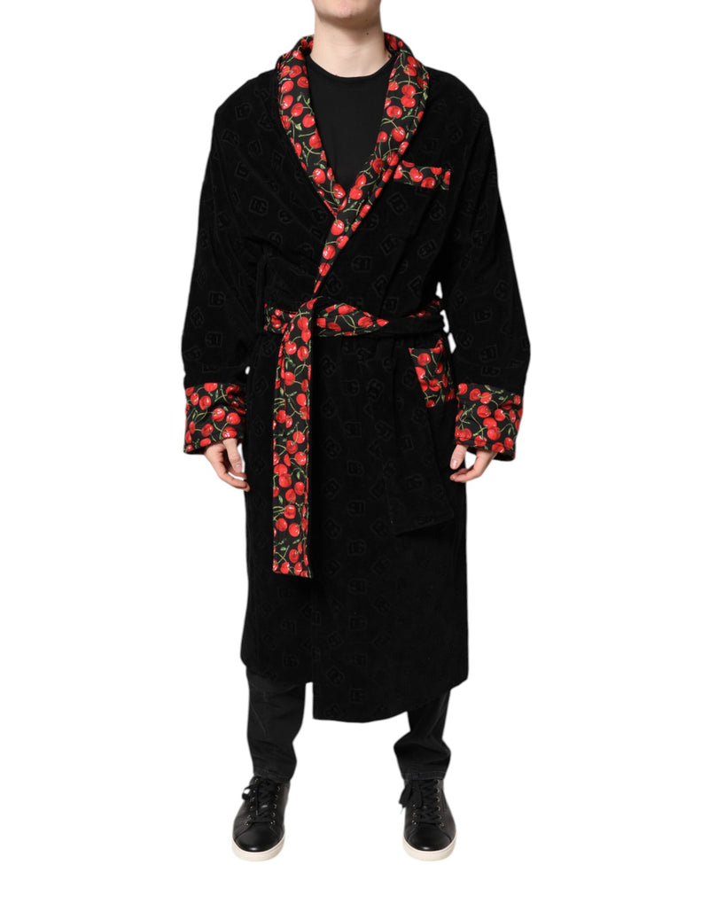 Black Cherry Print Wrap Robe Men Coat Jacket-Dolce & Gabbana-LabelTerrace.com