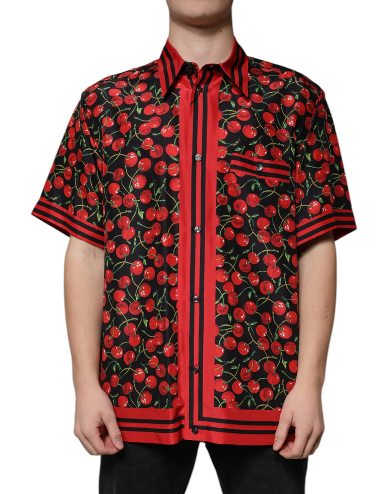 Black Cherry Silk Button Down Casual Shirt-Dolce & Gabbana-LabelTerrace.com