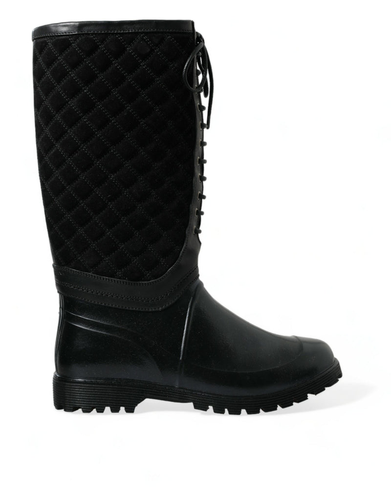 Black Chioggia Rubber Suede Rain Boots Shoes-Dolce & Gabbana-LabelTerrace.com