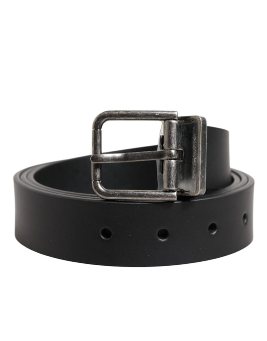 Black Classic Leather Metal Buckle Belt-Dolce & Gabbana-LabelTerrace.com