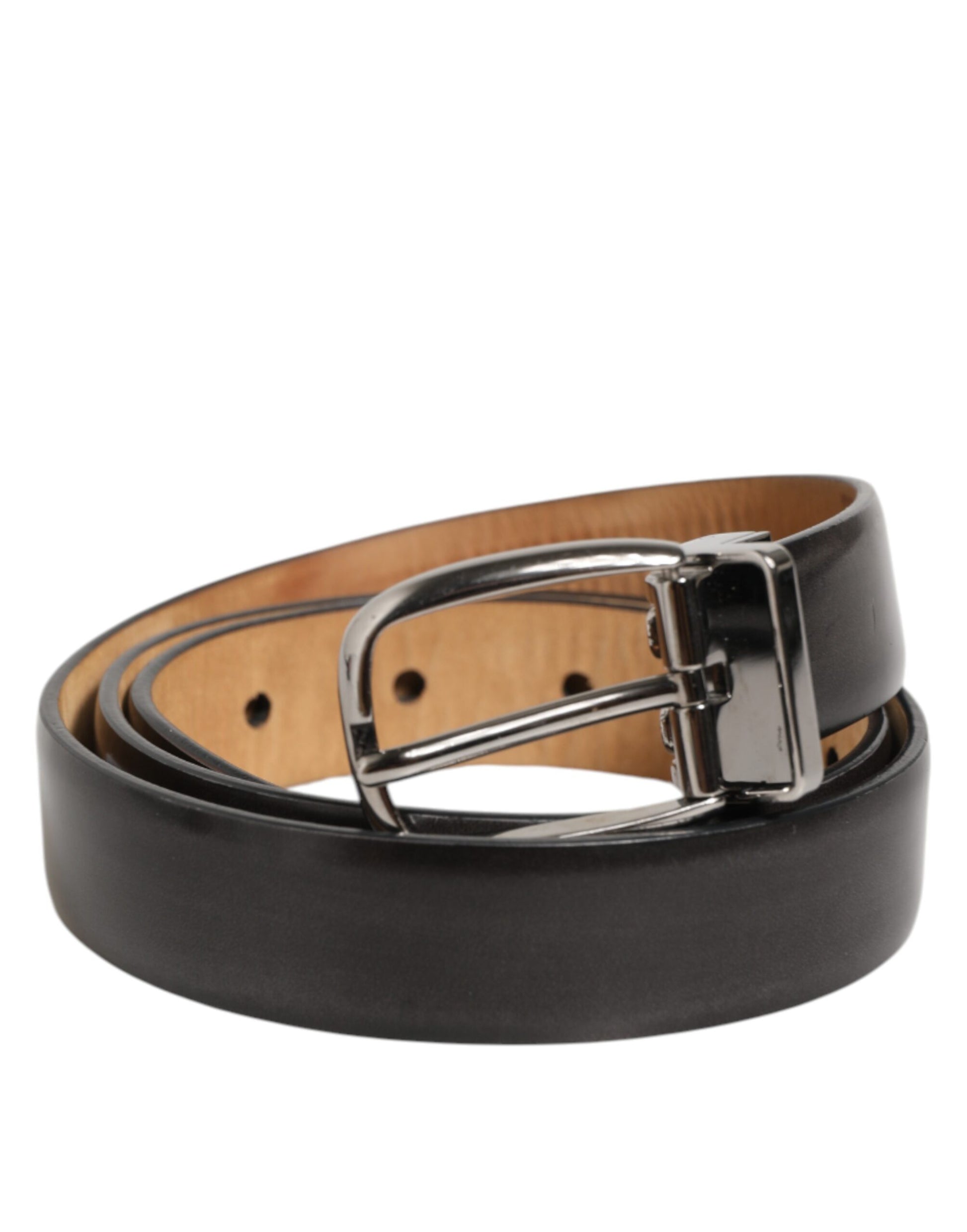 Black Classic Leather Silver-Tone Buckle Belt