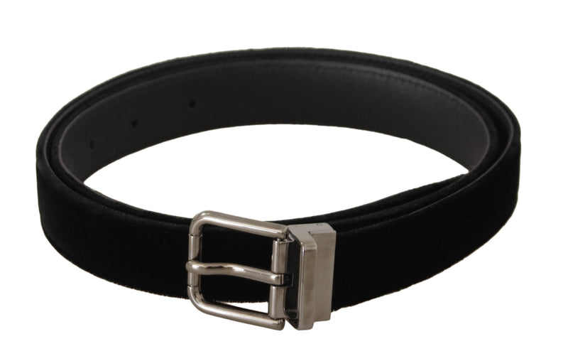 Black Classic Velvet Logo Engraved Metal Buckle Belt-Dolce & Gabbana-LabelTerrace.com